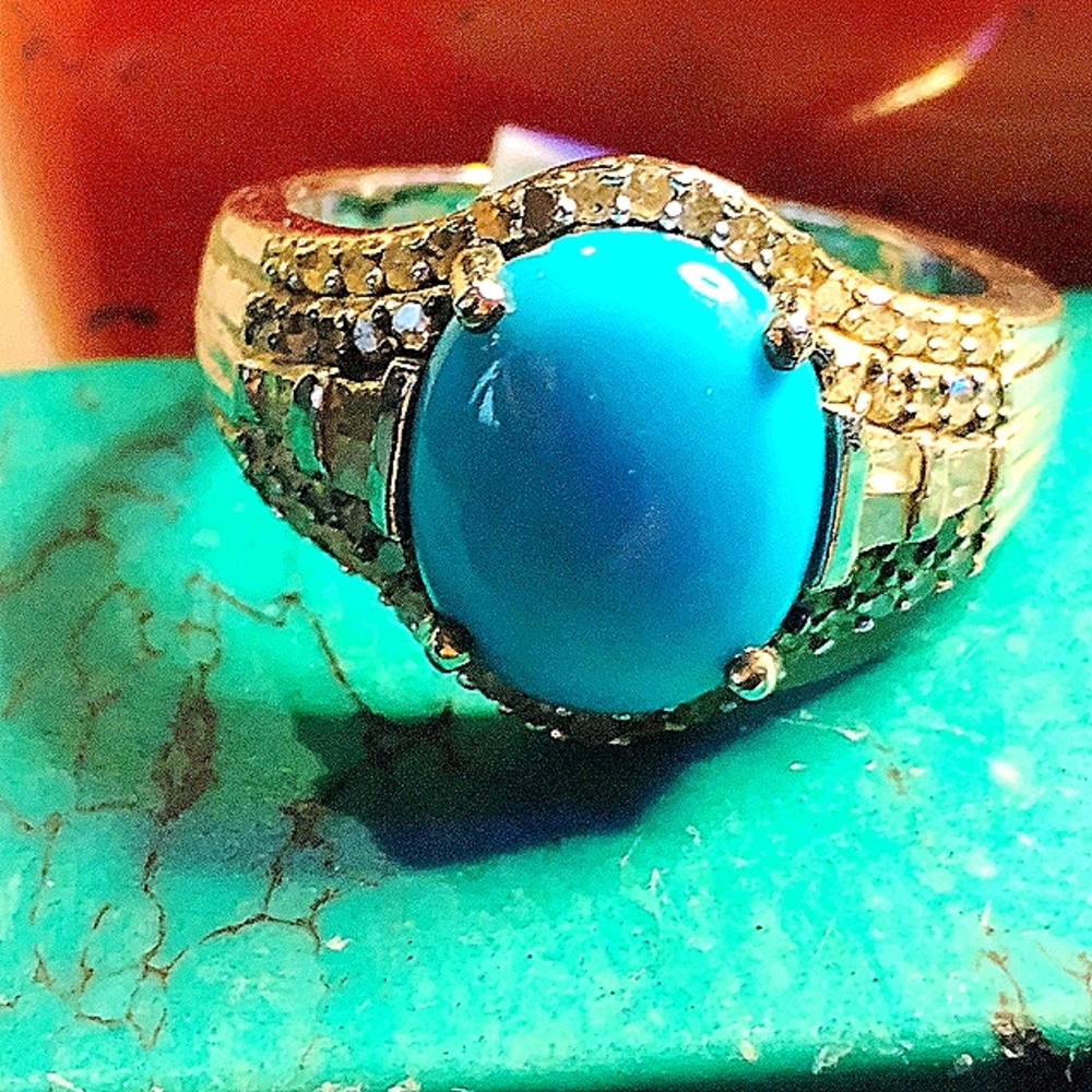💯SERIOUS INQUIRIES- PLS.🛑DIAMONDS, SLEEPING BEAUTY TURQUOISE. STERLING. SIZE 6